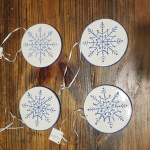 Melrose Ceramic Disk Snowflake Ornaments Set of 4